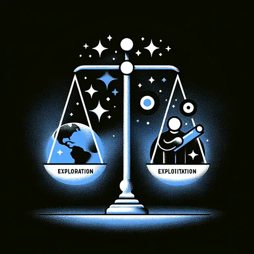 Exploração e Exploração em Sistemas de Recomendação (Exploration vs. Exploitation) - Representação artística